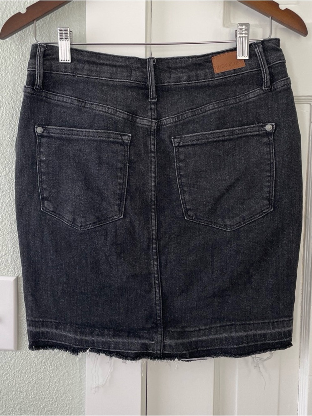 Judy Blue Washed Black Denim Mini Skirt with Raw Hem - Picture 3 of 9